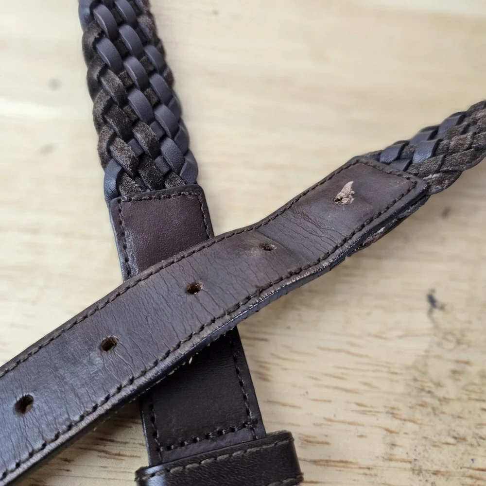 Brooks Brothers 40 Brown Woven Leather Belt Silver Buckle Men's Classic‎ Style